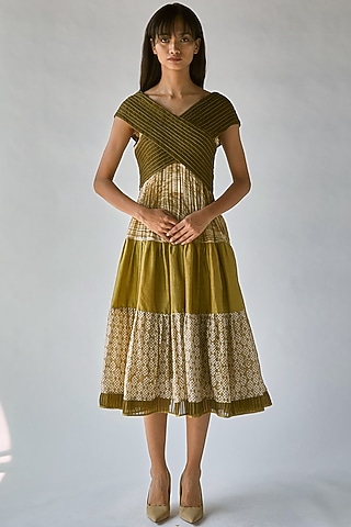 Olive Green Printed Dress by Ek Katha