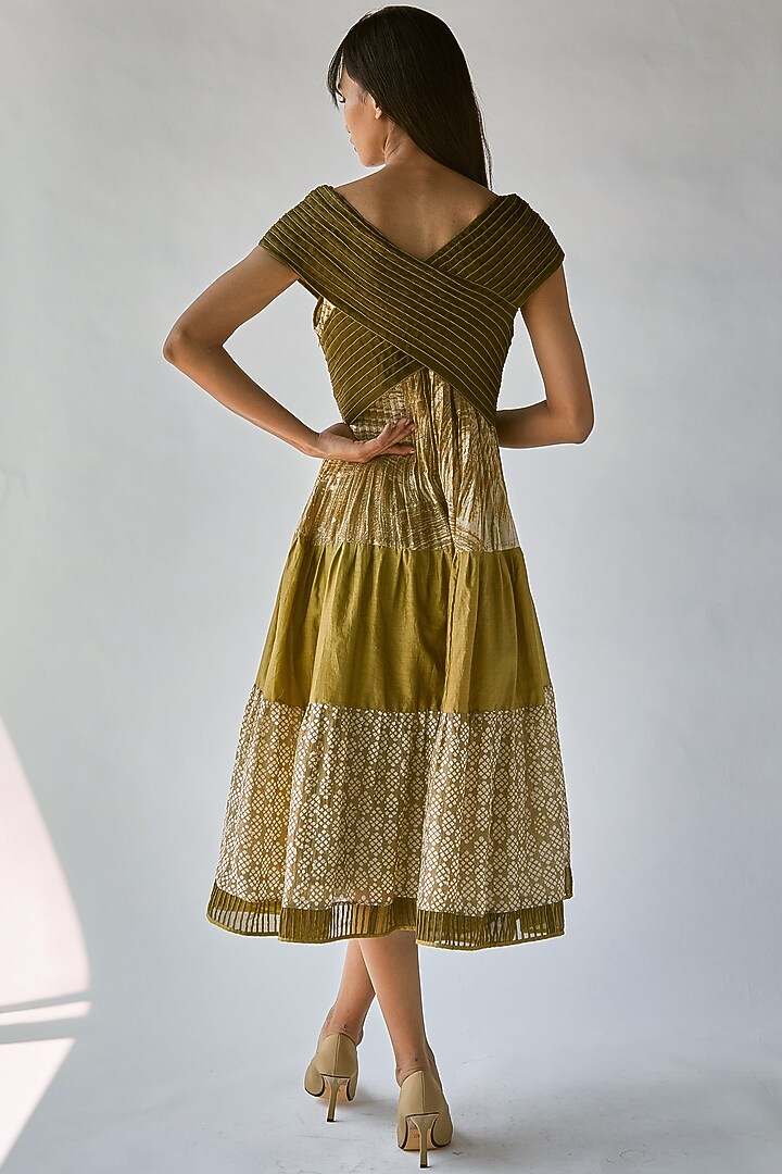 Olive Green Printed Vacation Dress by Ek Katha at Pernia's Pop Up Shop