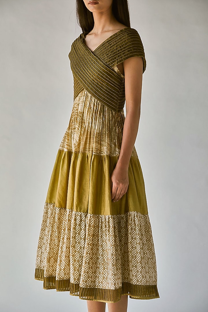 Olive Green Printed Vacation Dress by Ek Katha at Pernia's Pop Up Shop