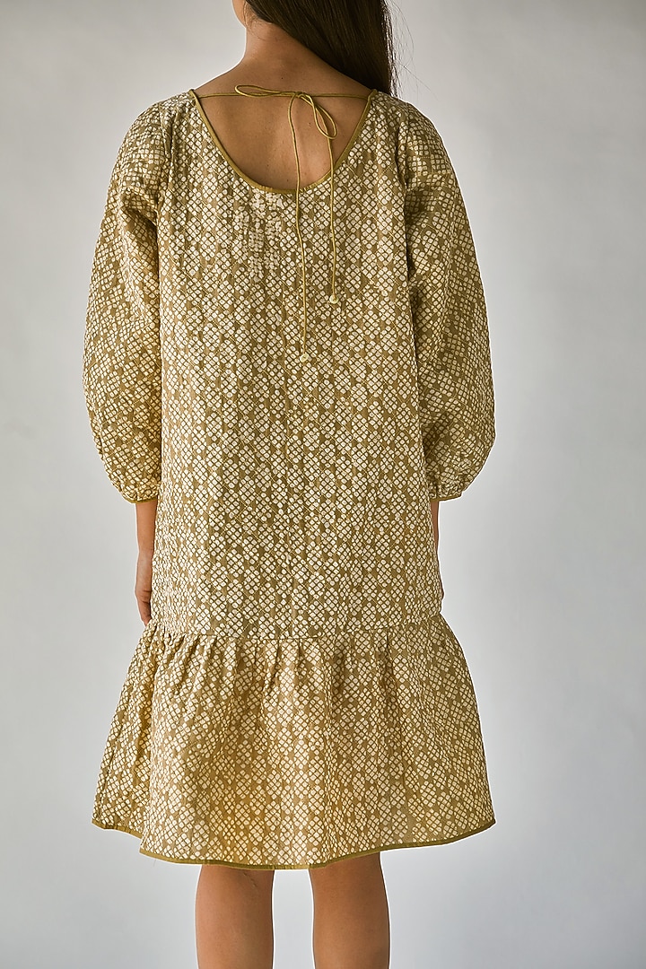 Olive Green Printed Boxy Vacation Dress by Ek Katha at Pernia's Pop Up Shop
