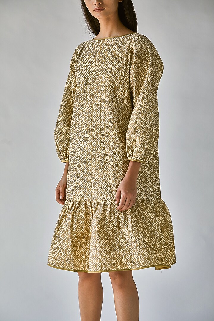 Olive Green Printed Boxy Vacation Dress by Ek Katha at Pernia's Pop Up Shop