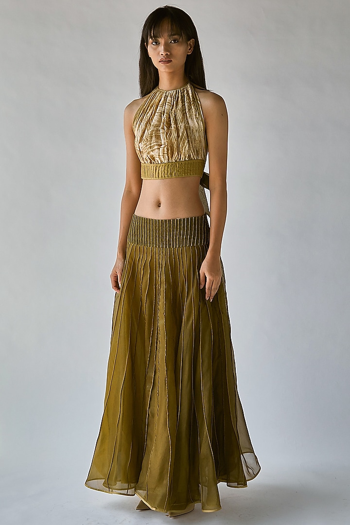 Olive Green Textured Skirt by Ek Katha