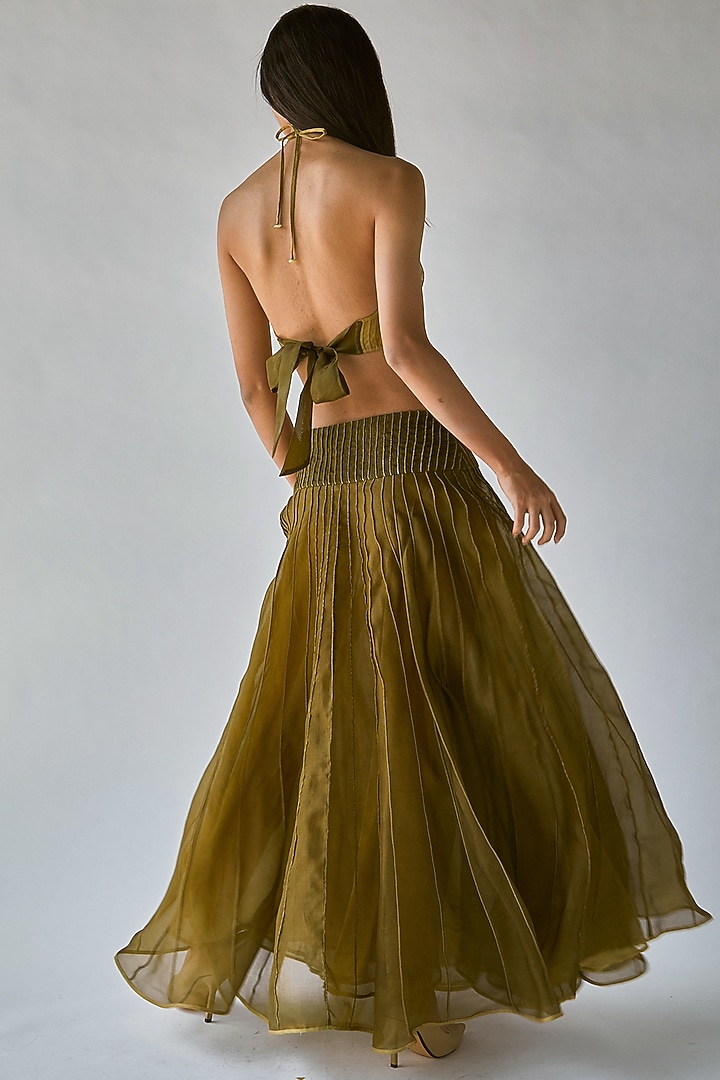 Olive Green Textured Skirt by Ek Katha at Pernia's Pop Up Shop