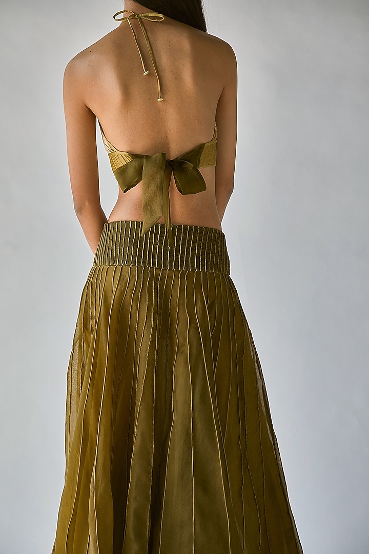 Olive Green Printed Halter Top by Ek Katha at Pernia's Pop Up Shop
