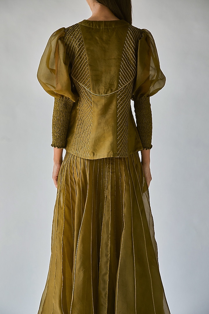 Olive Green Top With Balloon Sleeves by Ek Katha at Pernia's Pop Up Shop