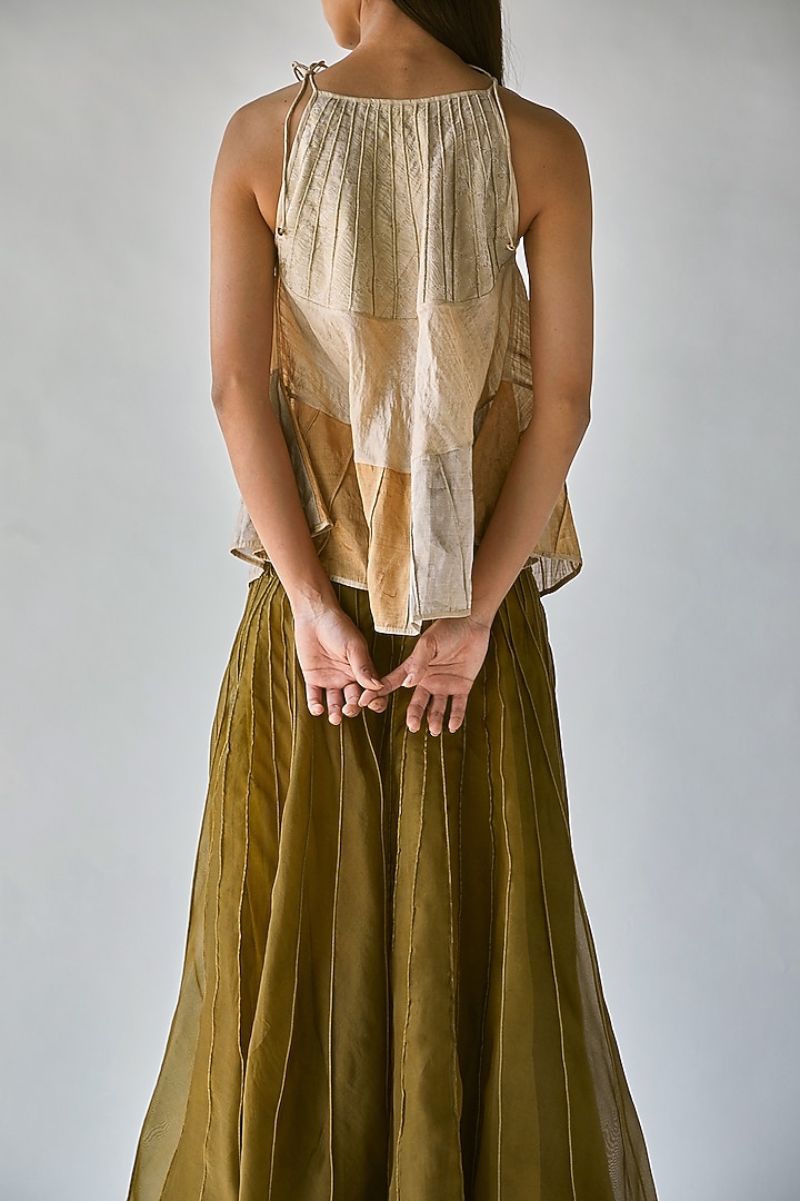 Beige Halter Top With Drawstrings by Ek Katha at Pernia's Pop Up Shop
