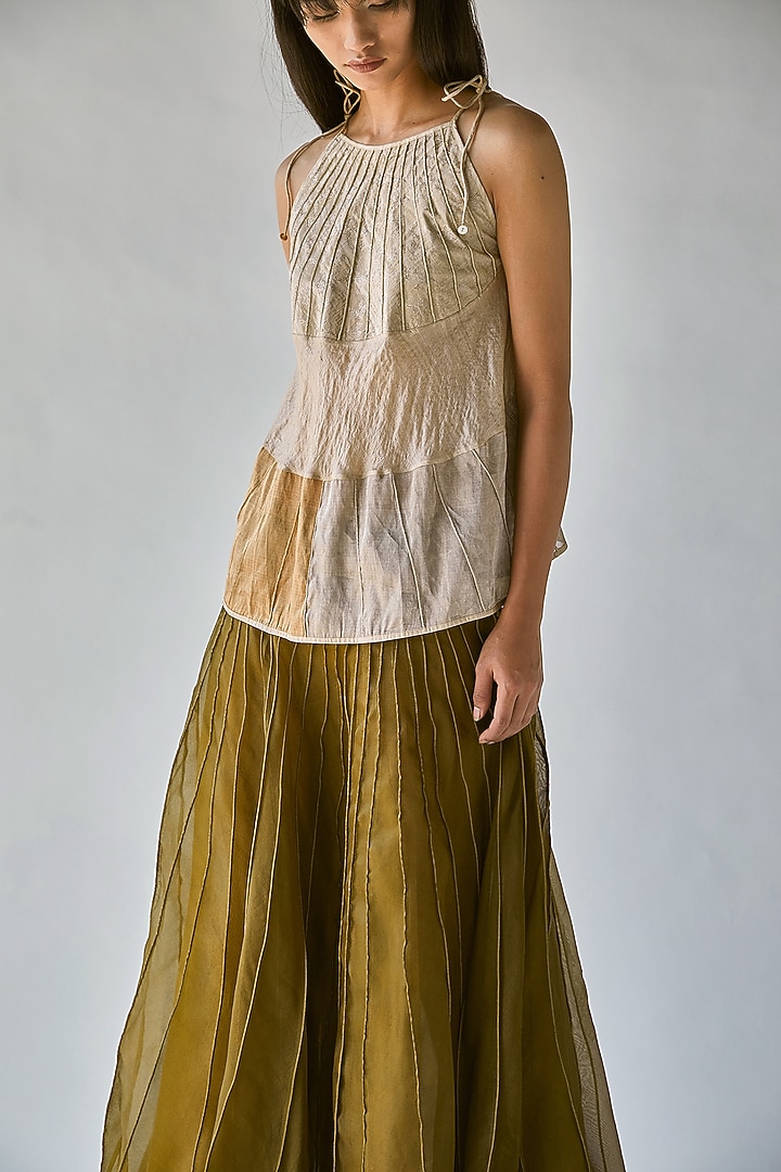 Beige Halter Top With Drawstrings by Ek Katha at Pernia's Pop Up Shop