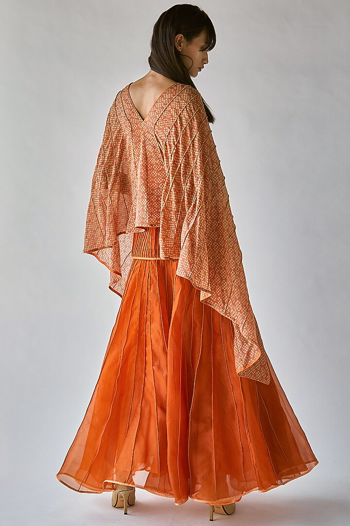 Orange Block Printed Cape Top by Ek Katha at Pernia's Pop Up Shop