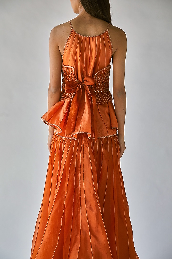 Orange Printed Halter Top by Ek Katha at Pernia's Pop Up Shop