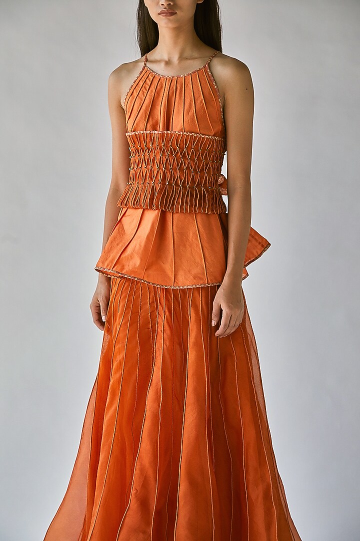 Orange Printed Halter Top by Ek Katha at Pernia's Pop Up Shop