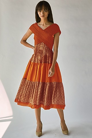 Orange Batik Printed Dress by Ek Katha