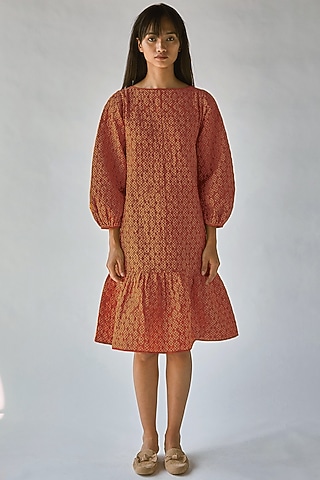 Orange Printed Boxy Dress by Ek Katha