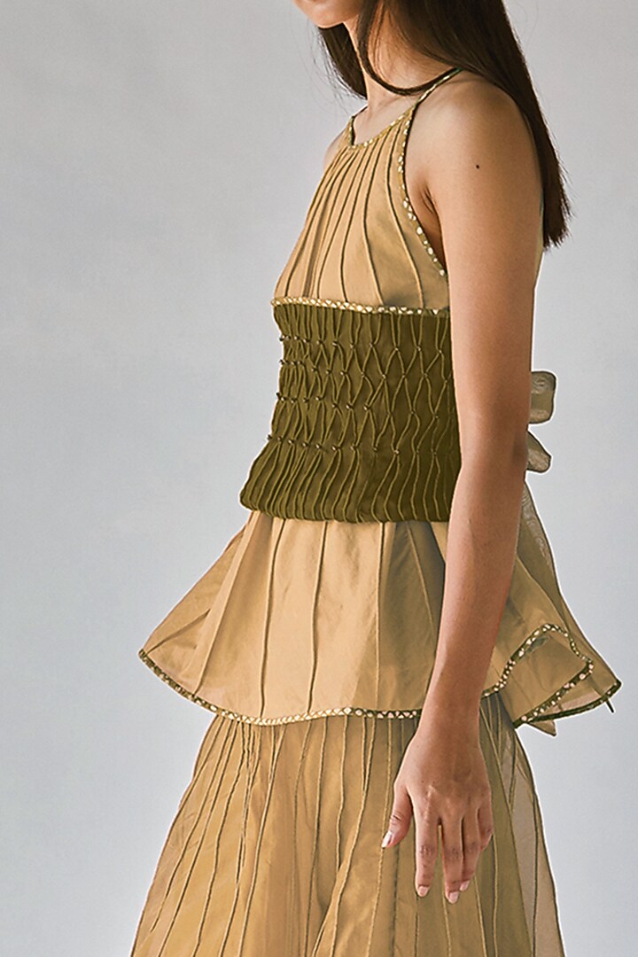 Beige Printed Halter Top by Ek Katha at Pernia's Pop Up Shop