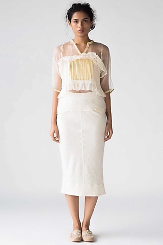 Ivory Cotton Pencil Skirt by Ek Katha