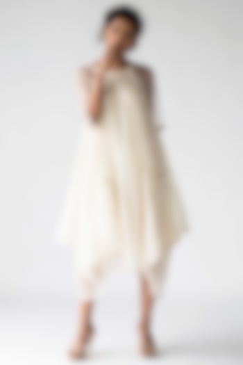 Ivory Cowl Vacation Dress With Sheer Sleeves by Ek Katha at Pernia's Pop Up Shop