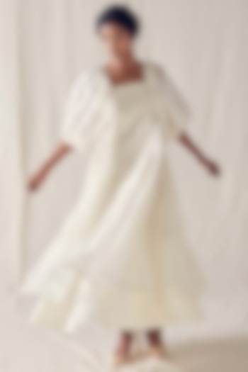 Ivory Cotton Silk Chanderi Flowy Dress by Ek Katha