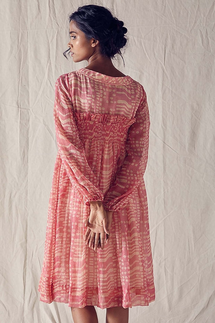 Light Red Printed Smocked Summer Dress by Ek Katha at Pernia's Pop Up Shop