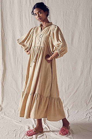 Beige Organic Cotton Dress by Ek Katha