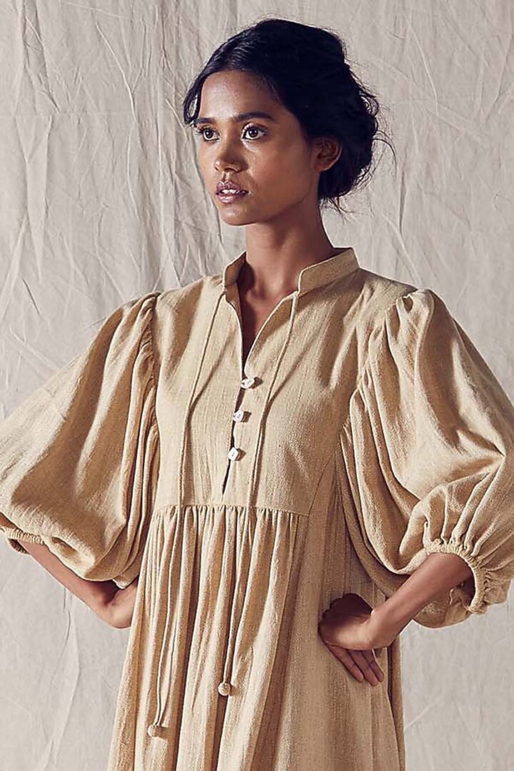 Beige Organic Cotton Summer Dress by Ek Katha at Pernia's Pop Up Shop