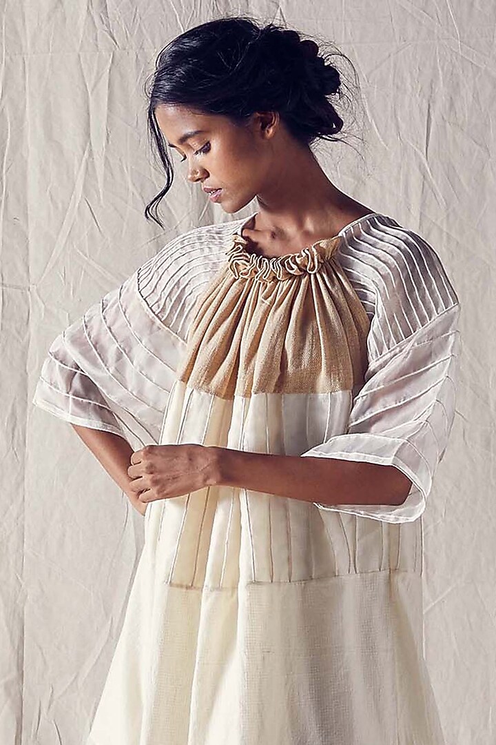 Ivory & Beige Silk Organza Three-Tiered Summer Dress by Ek Katha at Pernia's Pop Up Shop