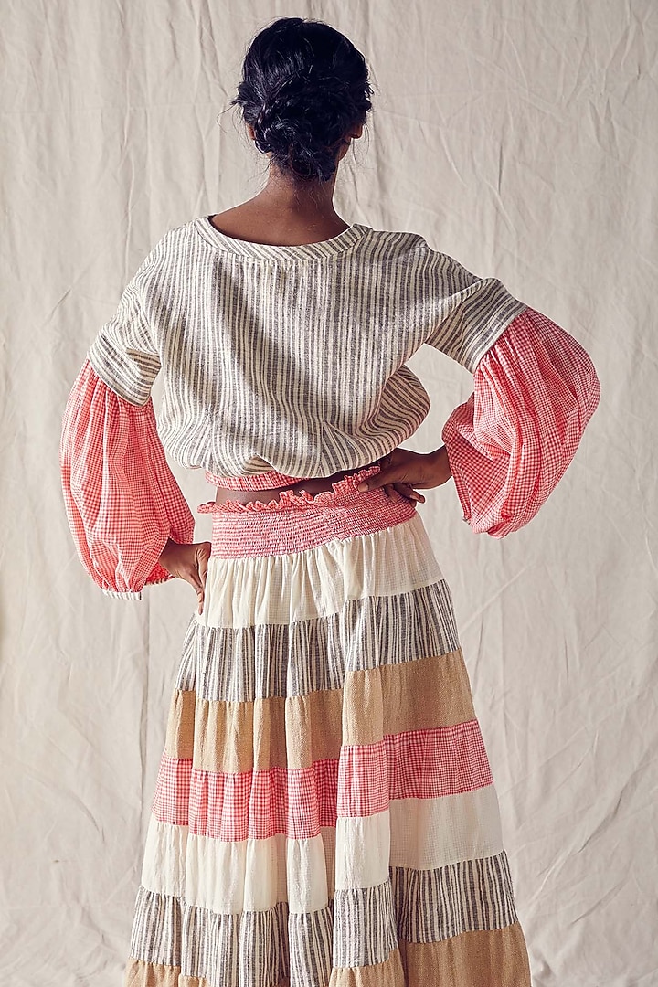 Grey & Ivory Organic Cotton Crop Top by Ek Katha at Pernia's Pop Up Shop
