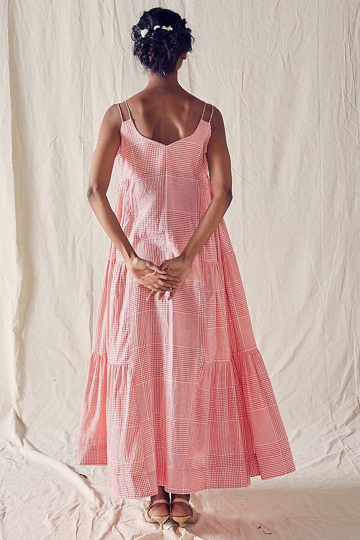 Light Red Khadi Cotton Singlet Summer Dress by Ek Katha at Pernia's Pop Up Shop