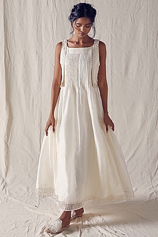 Ivory Silk Cotton Dress by Ek Katha
