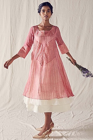 Light Red & Ivory Printed Dress by Ek Katha
