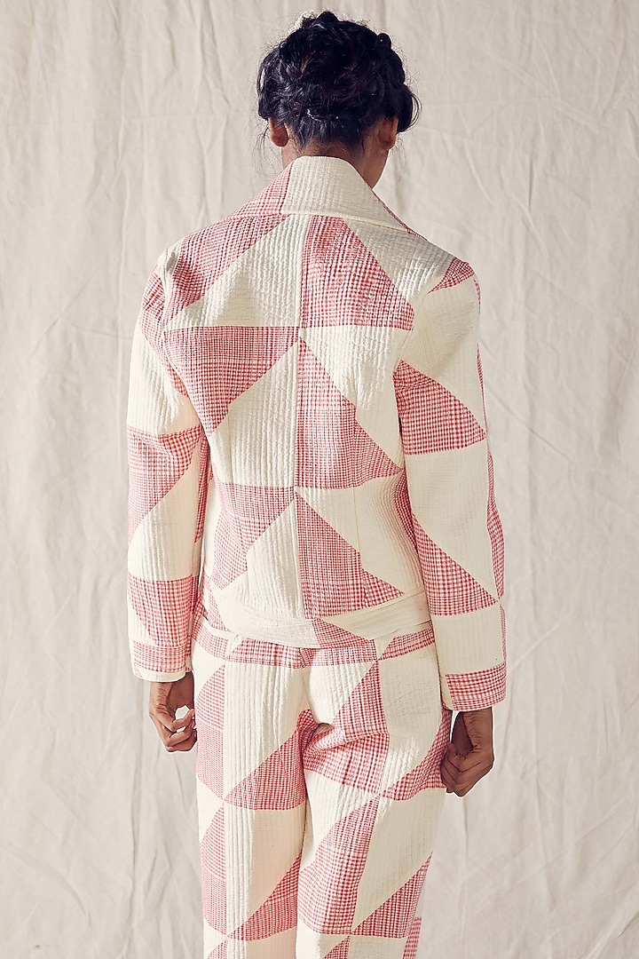 Ivory & Light Red Khadi Cotton Wrap Jacket Set by Ek Katha at Pernia's Pop Up Shop