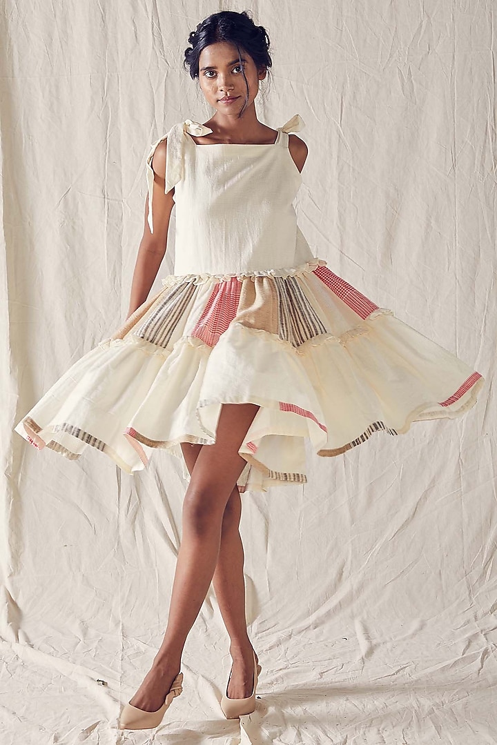 Ivory Organic Cotton Flared Knee-Length Dress by Ek Katha