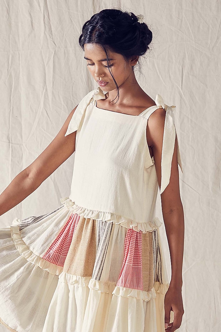 Ivory Organic Cotton Flared Knee-Length Summer Dress by Ek Katha at Pernia's Pop Up Shop