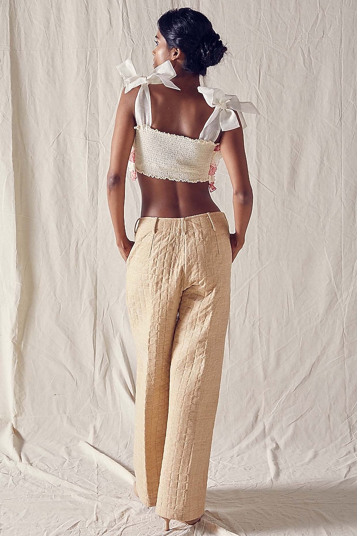 Beige Organic Cotton High-Waisted Wide-Leg Pants by Ek Katha at Pernia's Pop Up Shop