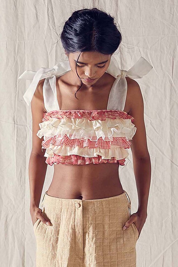 Beige Organic Cotton High-Waisted Wide-Leg Pants by Ek Katha at Pernia's Pop Up Shop