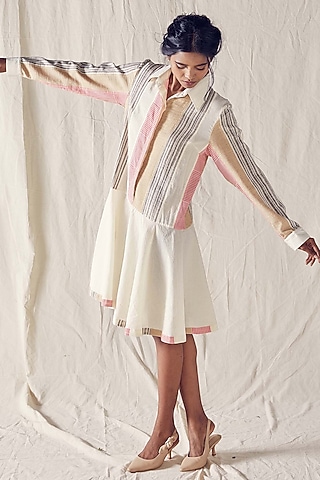 Ivory Organic Cotton Knee-Length Shirt Dress by Ek Katha