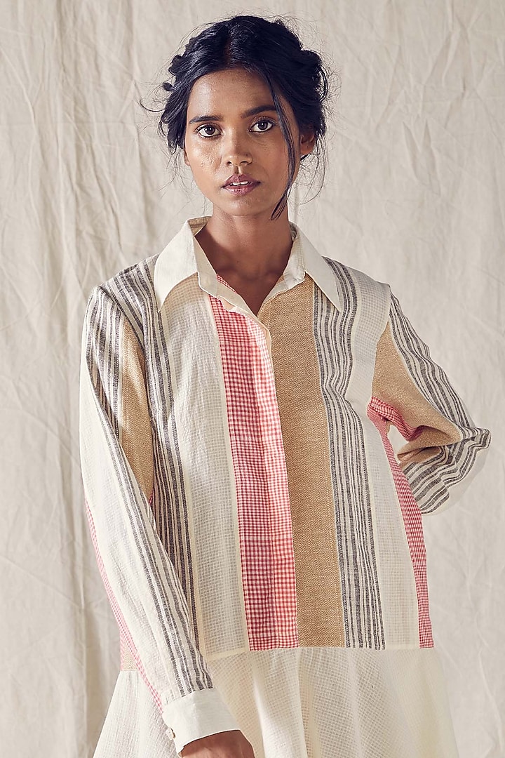Ivory Organic Cotton Knee-Length Summer Shirt Dress by Ek Katha at Pernia's Pop Up Shop