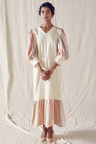 Ivory Khadi Cotton Dress by Ek Katha