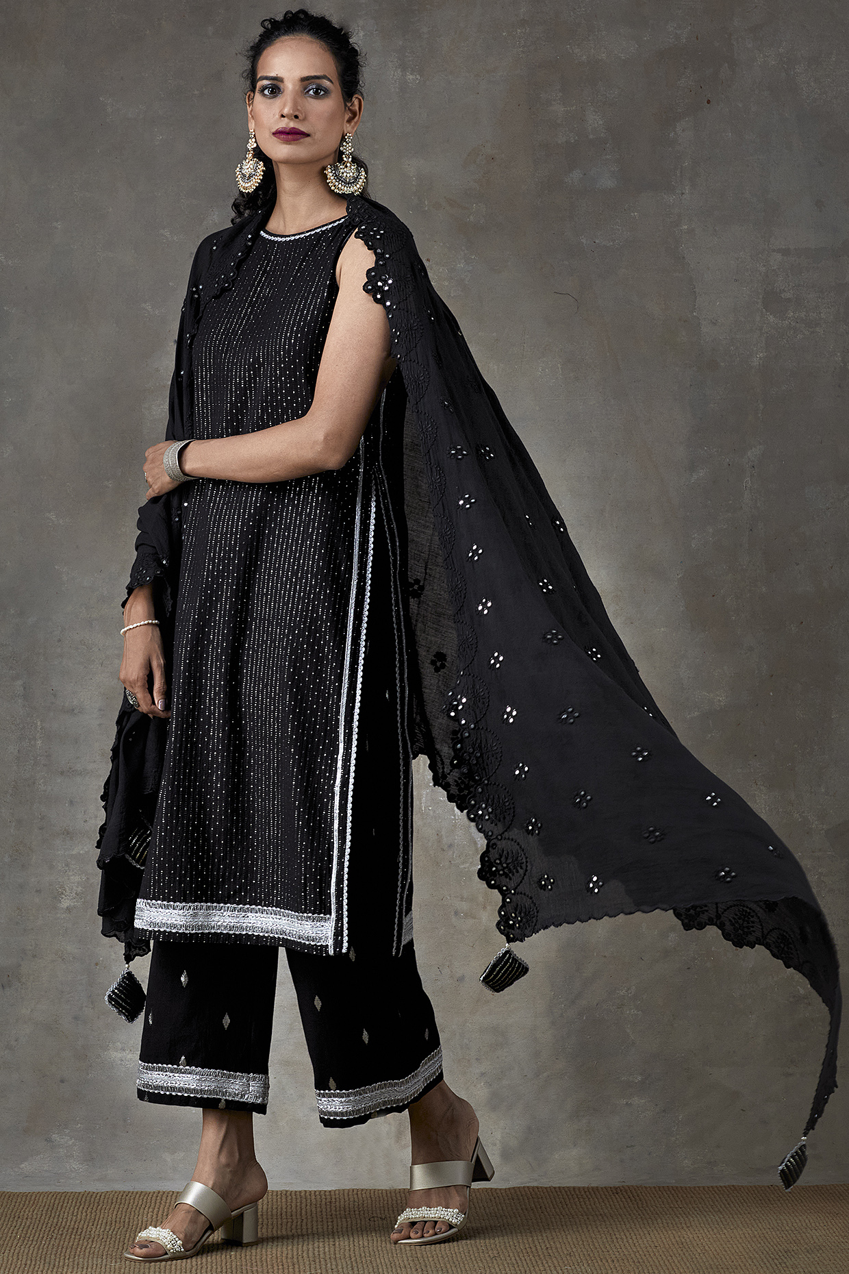 Black Cotton Kurta Set by Ekanya