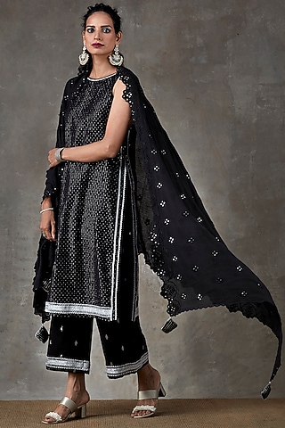 Black Cotton Kurta Set by Ekanya
