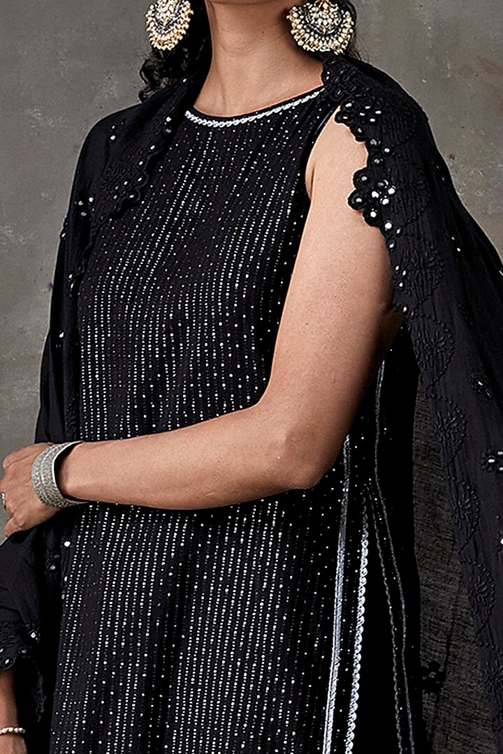 Black Cotton Kurta Set by Ekanya at Pernia's Pop Up Shop