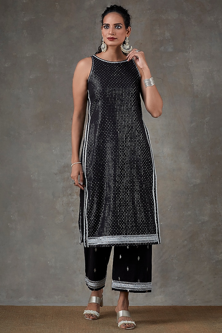 Black Cotton Kurta Set by Ekanya at Pernia's Pop Up Shop