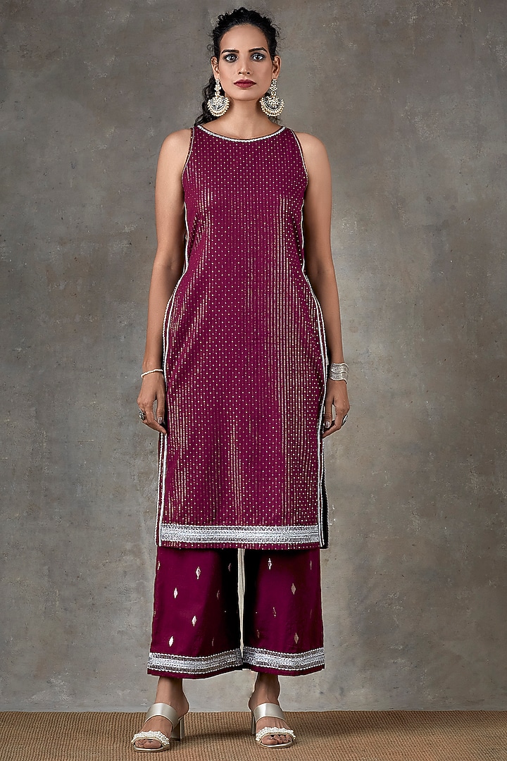 Wine Cotton Kurta Set by Ekanya at Pernia's Pop Up Shop