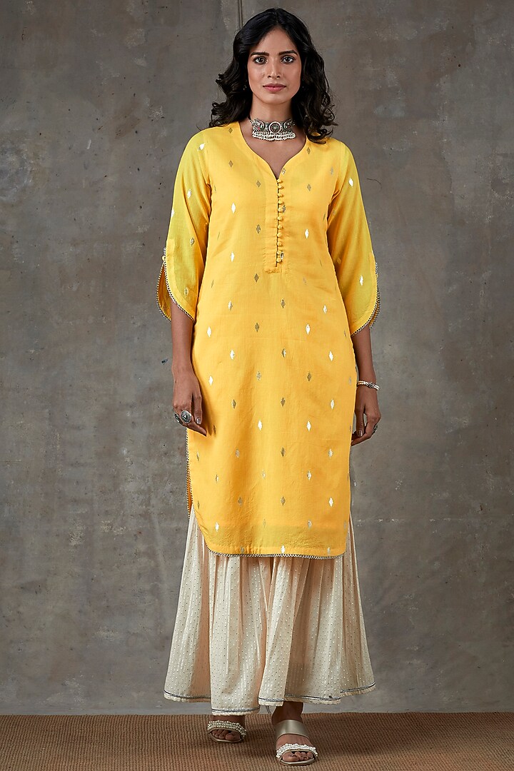 Yellow & Ecru Cotton Sharara Set by Ekanya at Pernia's Pop Up Shop