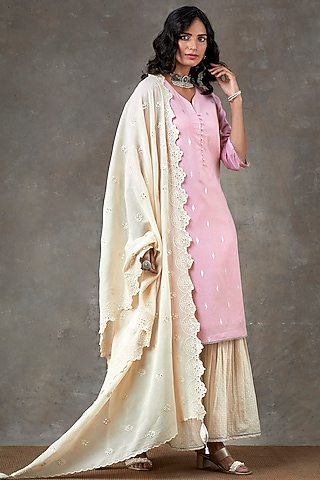 Pink & Ecru Cotton Sharara Set by Ekanya