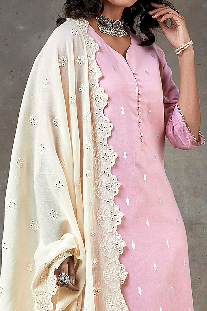 Pink & Ecru Cotton Sharara Set by Ekanya at Pernia's Pop Up Shop