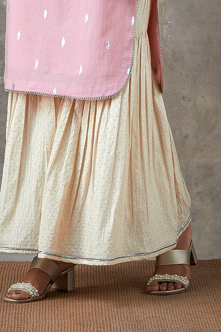 Pink & Ecru Cotton Sharara Set by Ekanya at Pernia's Pop Up Shop