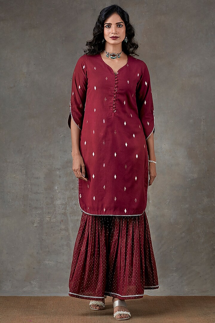 Maroon Cotton Sharara Set by Ekanya at Pernia's Pop Up Shop