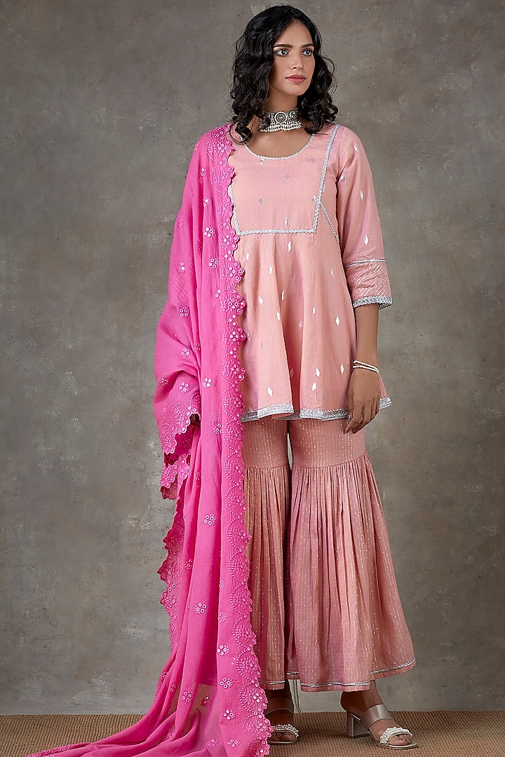 Light Pink Cotton Sharara Set by Ekanya