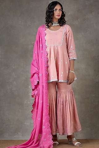Light Pink Cotton Sharara Set by Ekanya
