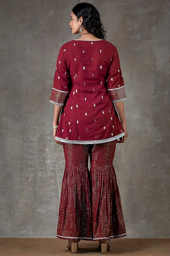 Maroon Sharara Set In Cotton by Ekanya at Pernia's Pop Up Shop
