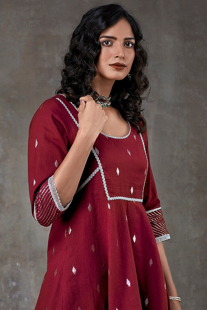 Maroon Sharara Set In Cotton by Ekanya at Pernia's Pop Up Shop